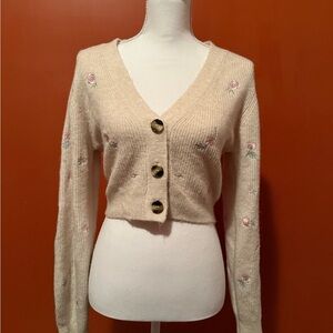 H&M Cream Cardigan with Floral Embroidery